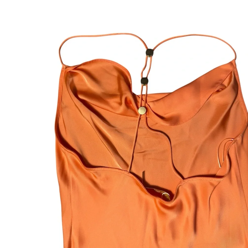 NWT New $495 Ramy Brook Averi Cowl Neck Slip TROPIC ORANGE Dress Size L - Picture 5 of 8